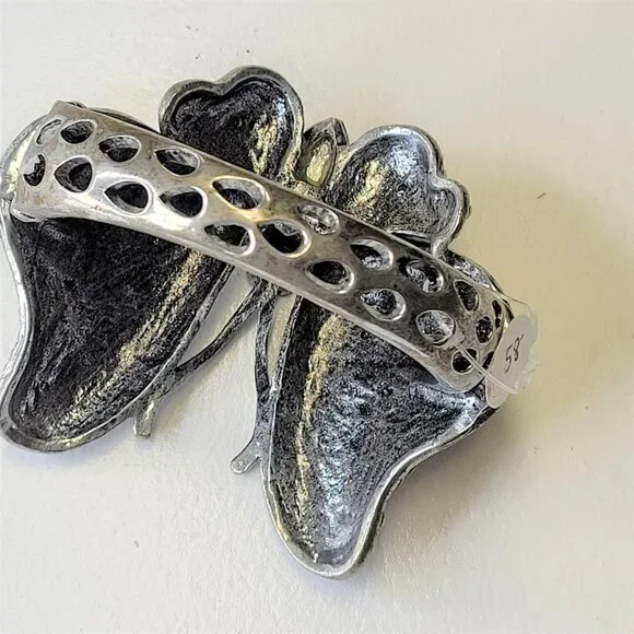 Large Rhinestone Butterfly Hinged Cuff Bracelet - Picture 5 of 14